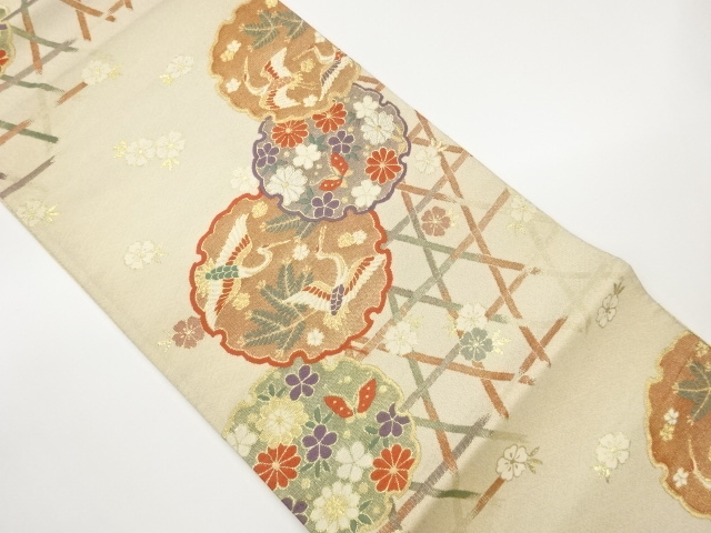 JAPANESE KIMONO / FUKURO OBI / KINTOSHI / WOVEN CRANE & FLOWER 